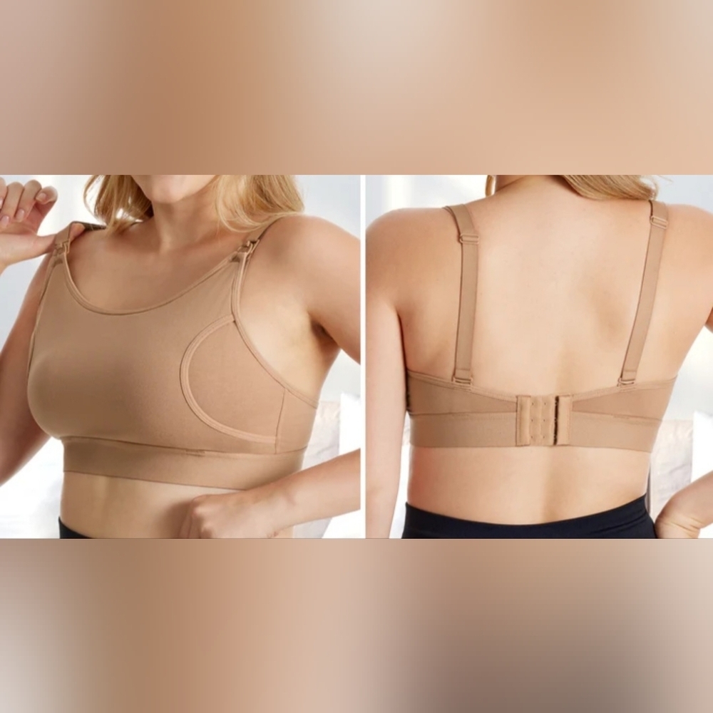 MOMCOZY BRA HANDS FREE PUMPING NURSING BREASTFEEDING SIZE LARGE NUDE